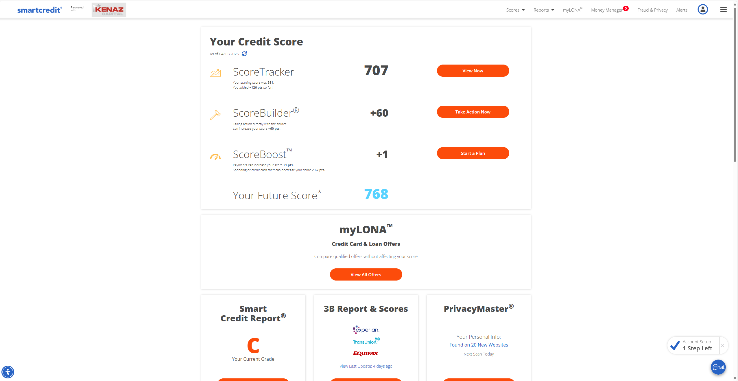 Client score: 581 to 707, +126 points